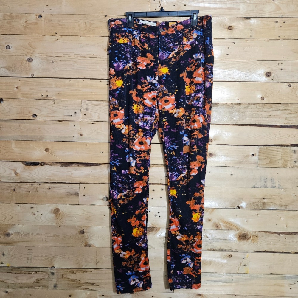 Pilcro and the Letterpress Serif Black Floral Cords Pants Women's Size 32